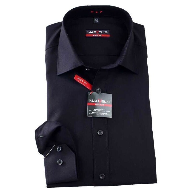 Marvelis Body Fit pánska košeľa dlhý rukáv 100% popelín čierna 58321281