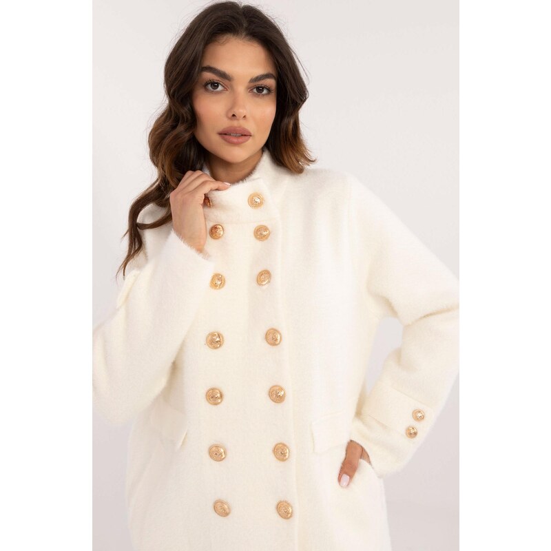 MladaModa Dvojradový alpaka kabát so stojačikom model 03313 farba ecru 58337737