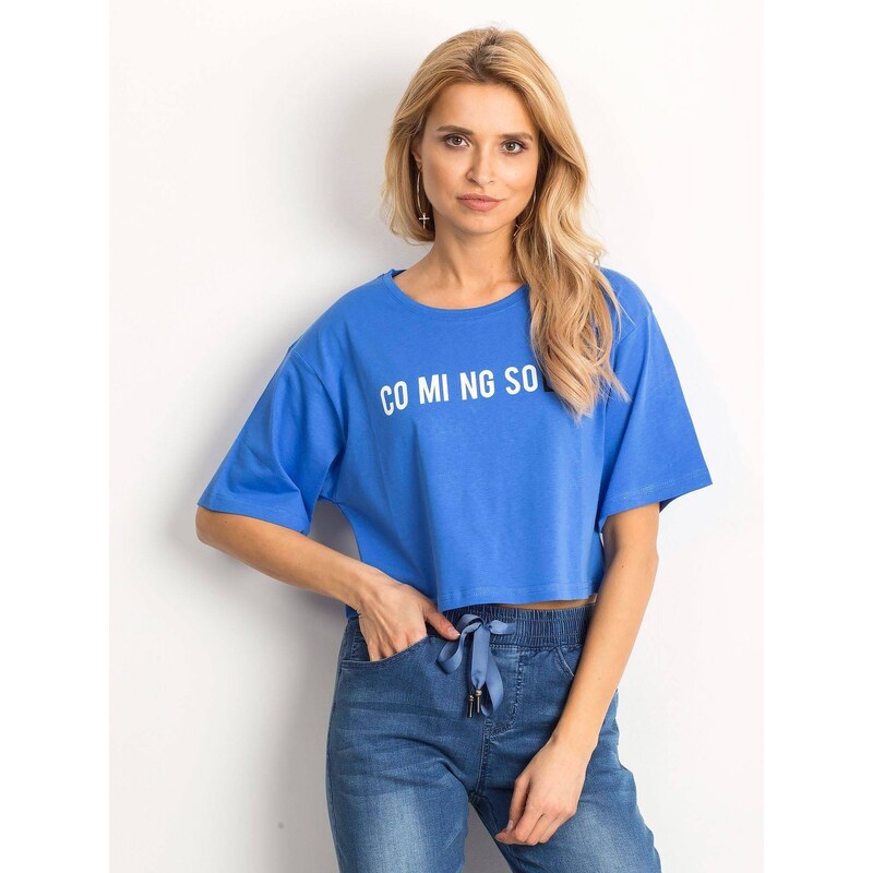 Yups Cropped blouse with text print blue 58396469