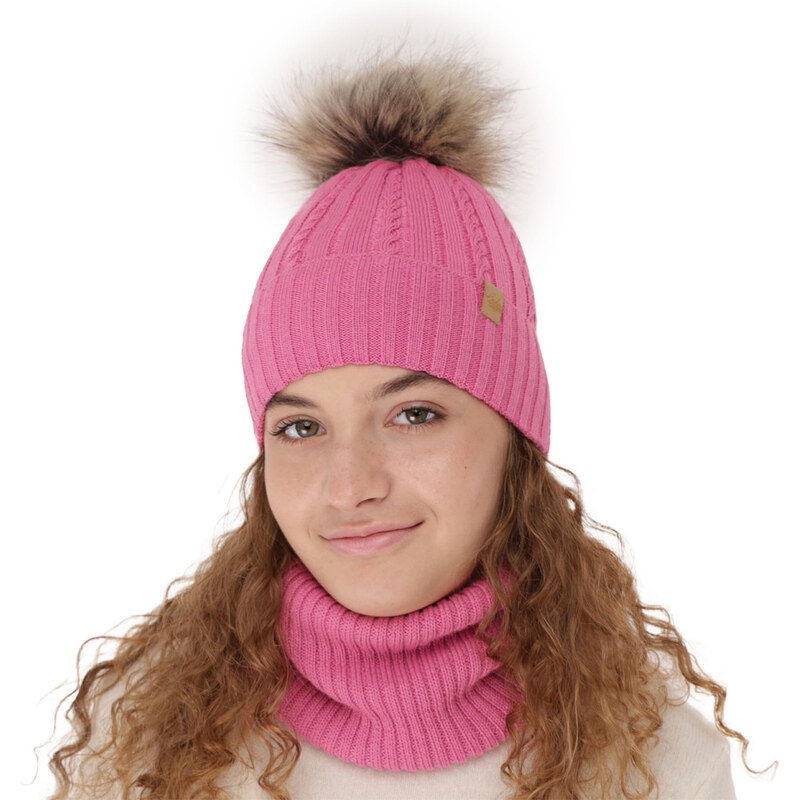 AGBO Komplet zimnej dívčej: čiapka a tunel černý merino vlna Mirabel 58357645