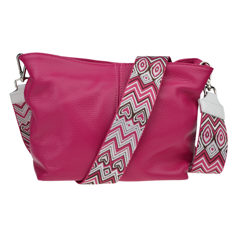 Ružová kožená talianska crossbody kabelka Batilda Fuxia s prídavným 58353928