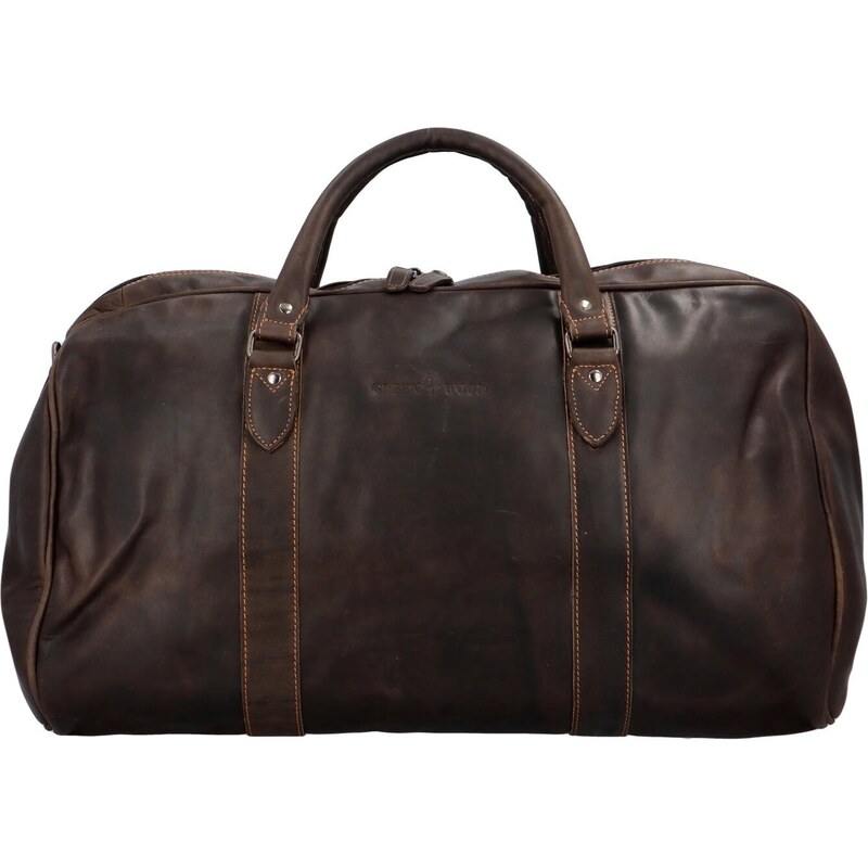 Veľká kožená cestovná taška Antoine Green Wood, tmavo hnedá 64831400