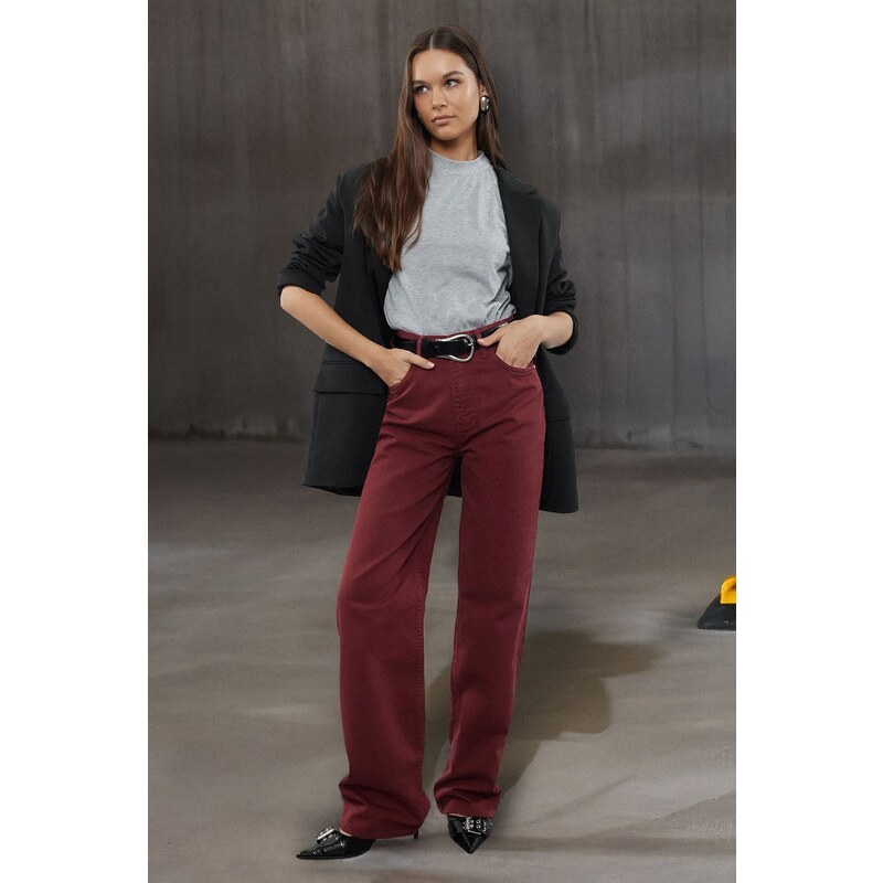 Trendyol Claret Red High Waist Wide Leg Jeans 57779078