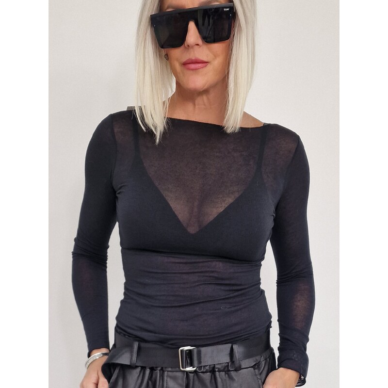 Voga Móda Čierne tričko s kašmírom CASH 58371202