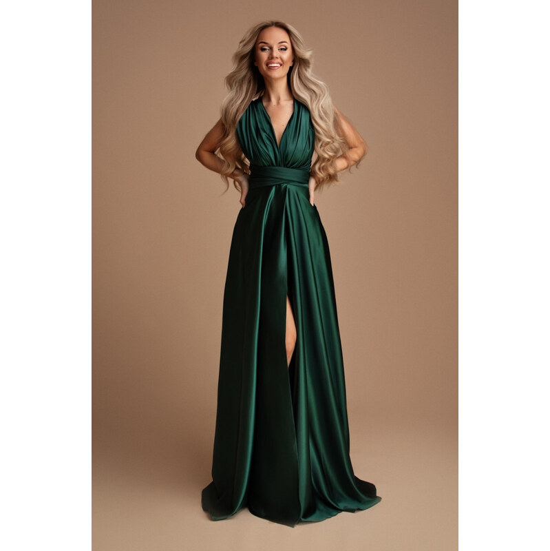 miadresses.sk Smaragdové lesklé šaty na viazanie 58371634