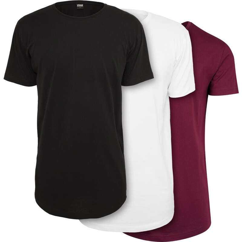 Urban Classics Mens T-shirts Shaped Long Tee 3-Pack black+white 58381831