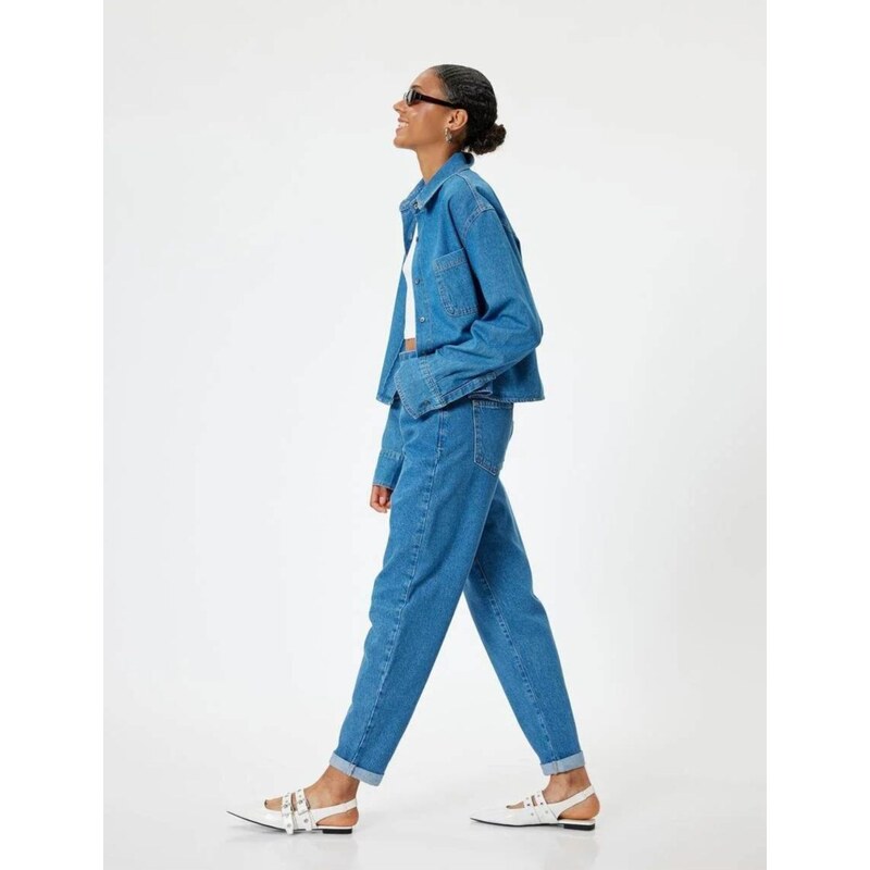 Koton Elastic Waist High Waist Buttoned Mom Jeans 58382266