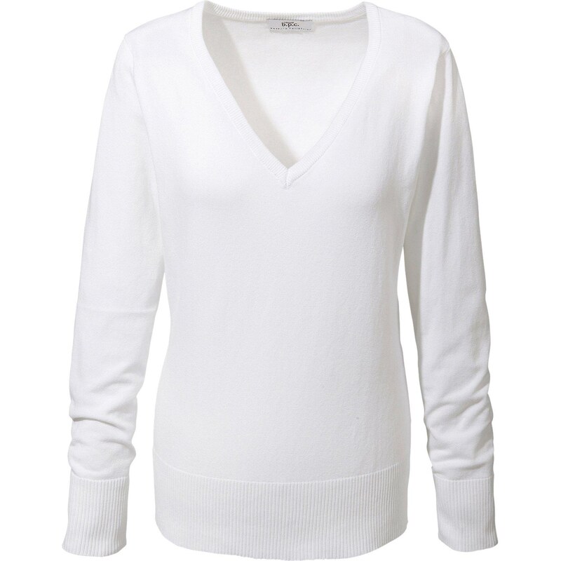 bonprix Pulóver s V-výstrihom, jemne pletený, farba biela 44798920