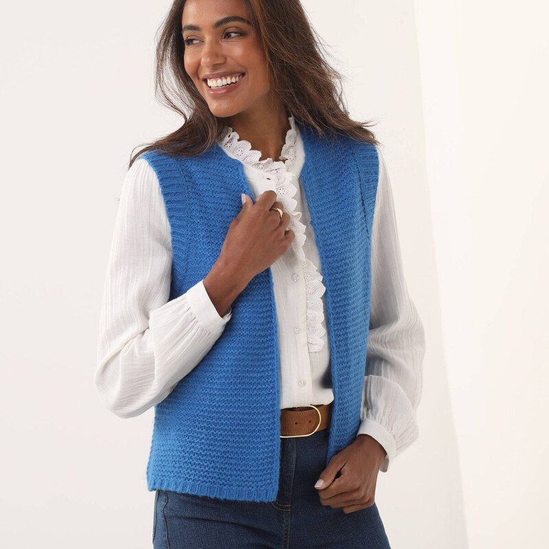 Sveter s okrúhlym výstrihom, bez rukávov modrá 036 Blancheporte 58397867