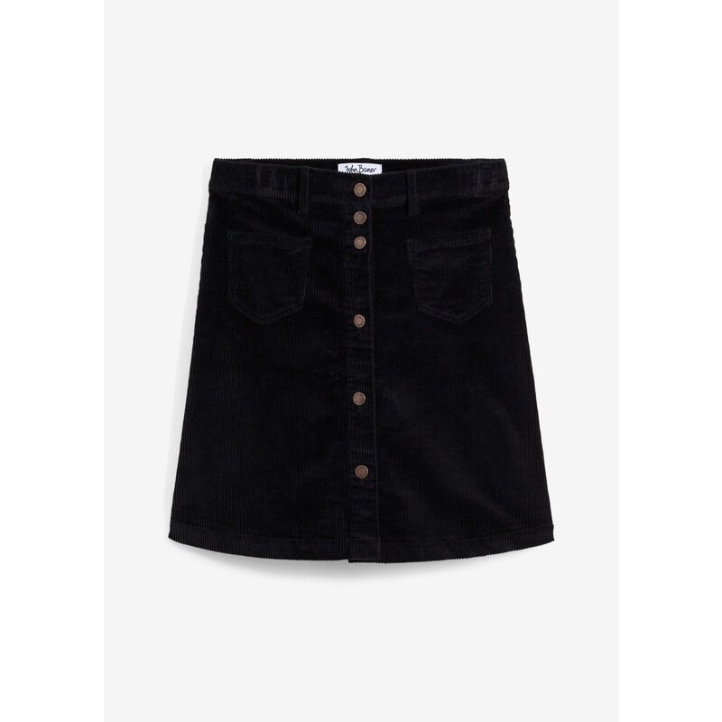 bonprix Kordová sukňa, strečová, s gombičkovou légou, farba čierna 58401540