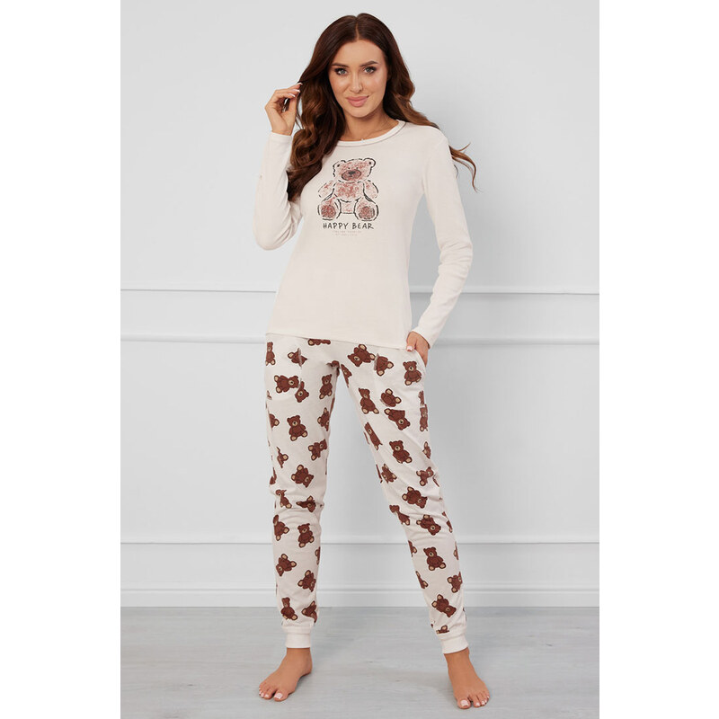 Italian Fashion Dámske bavlnené pyžamo Teddy Bima smotanové, Farba 58403338