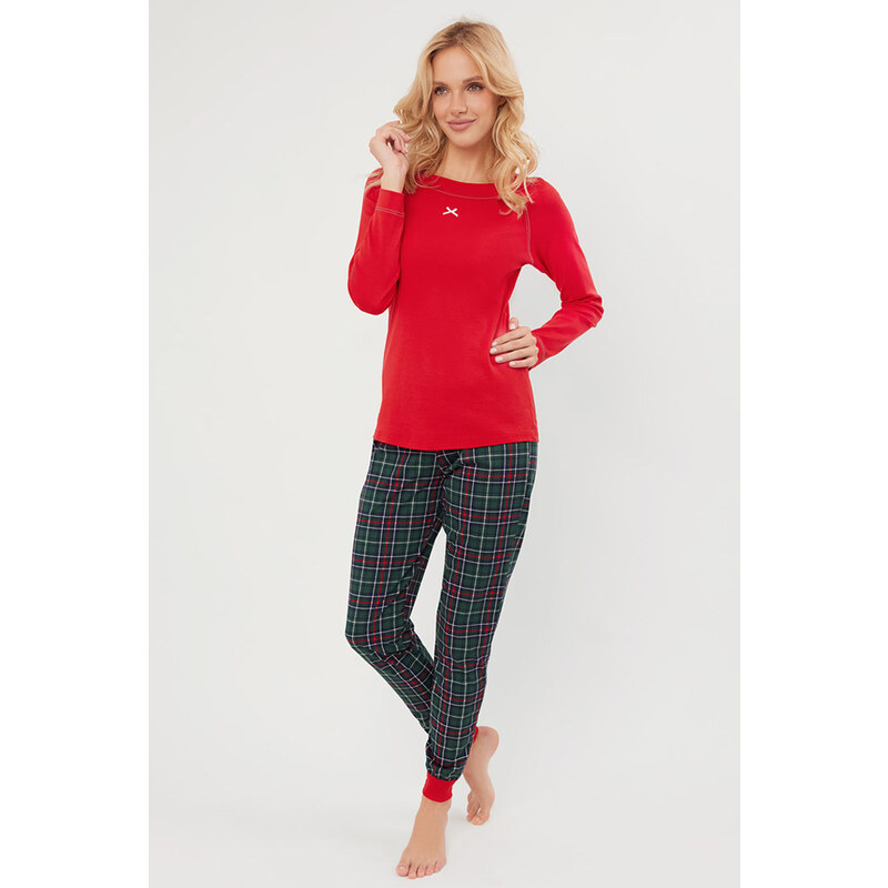Italian Fashion Vianočné dámske pyžamo Foggia mega soft červené, Farba 58403339
