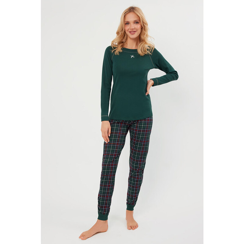 Italian Fashion Vianočné dámske pyžamo Foggia mega soft zelené, Farba 58403340