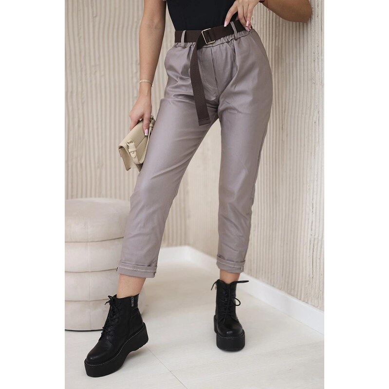 MladaModa Voskované nohavice s opaskom model 52293-1 farba cappuccino 63034487