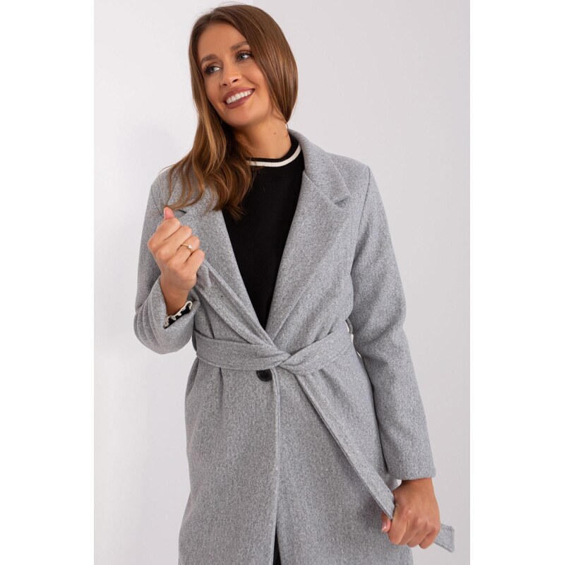 MladaModa Dlhý kabát s viazaním v páse model 12131 šedý 60666230