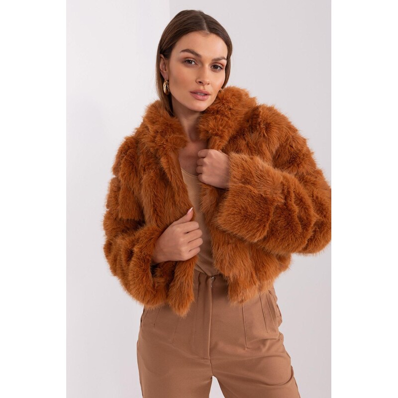 MladaModa Kožušinková bunda s kapucňou model 37896 hnedá 65626929