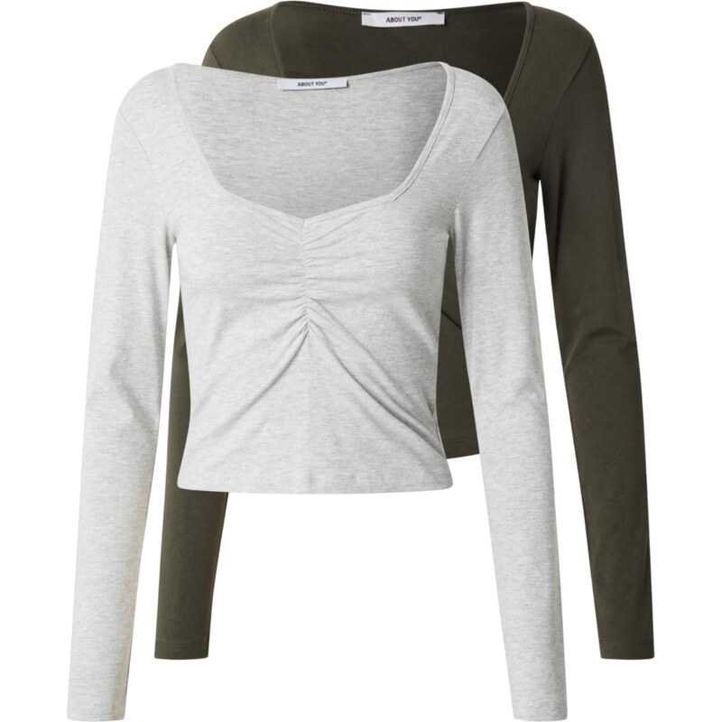 ABOUT YOU Tričko Gwen sivá melírovaná / kaki 58413088