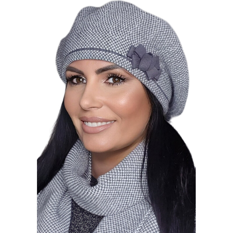 Kamea Grafitová elegantná luxusná baretka na zimu Helena, Farba 60294846