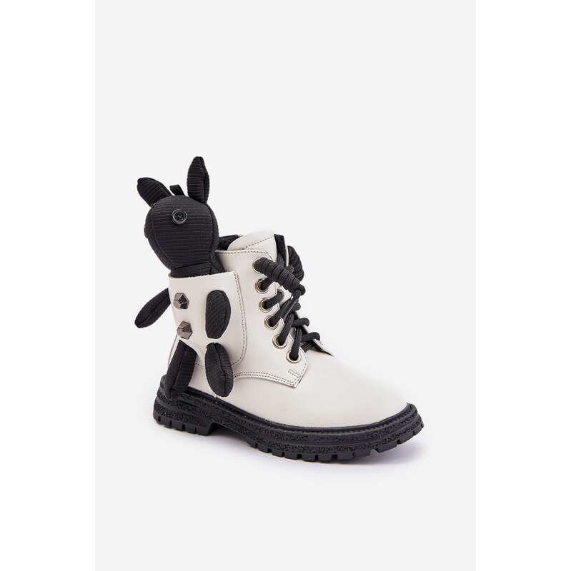 Leather insulated childrens ankle boots with zipper with Vinceza bear 59905649