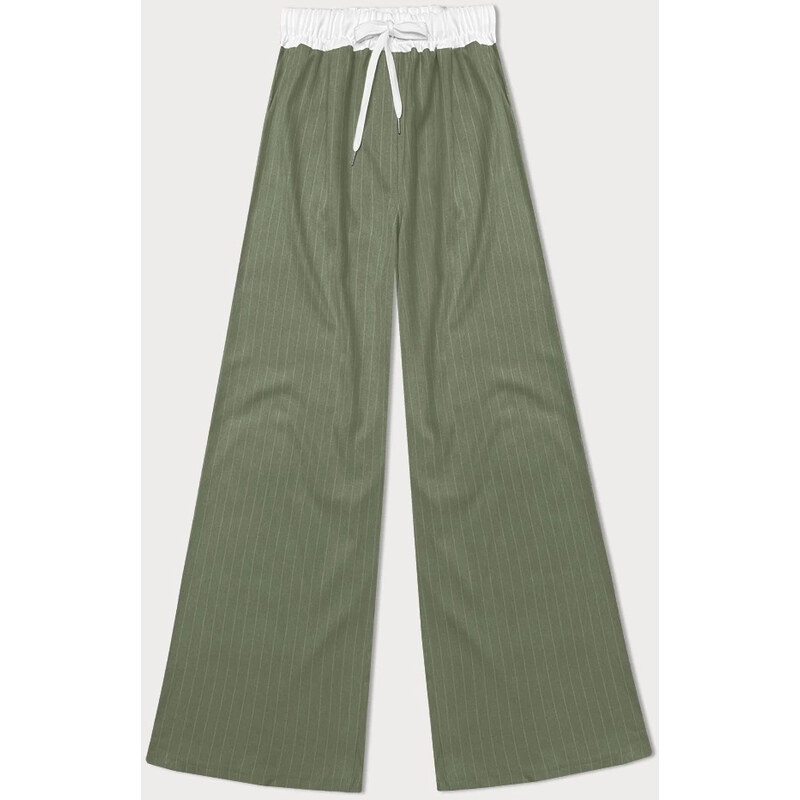 MADE IN ITALY Dámske široké zelené pruhované nohavice (18629) 58419479