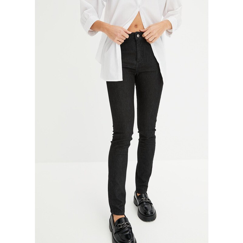 bonprix Skinny džínsy, Mid Waist, super strečové, farba čierna 44741389