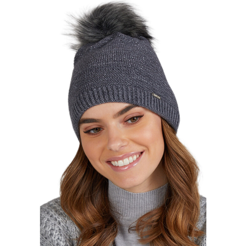 Kamea Grafitová dámska zimná čiapka s brmbolcom Ravello, Farba 58435312