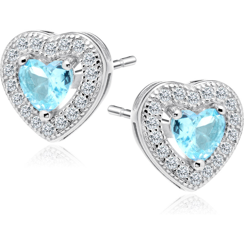 Olivie Strieborné akvamarínové náušnice SRDIEČKO 3019 14271824