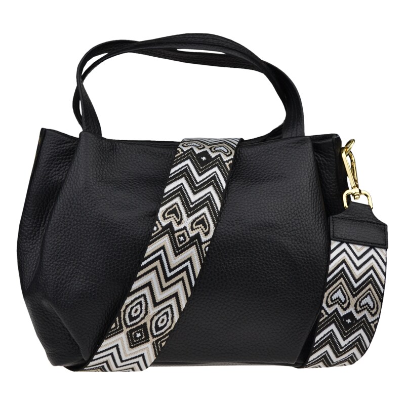 Čierna kožená talianska crossbody kabelka Tea Nera s prídavným pruhom 58442560