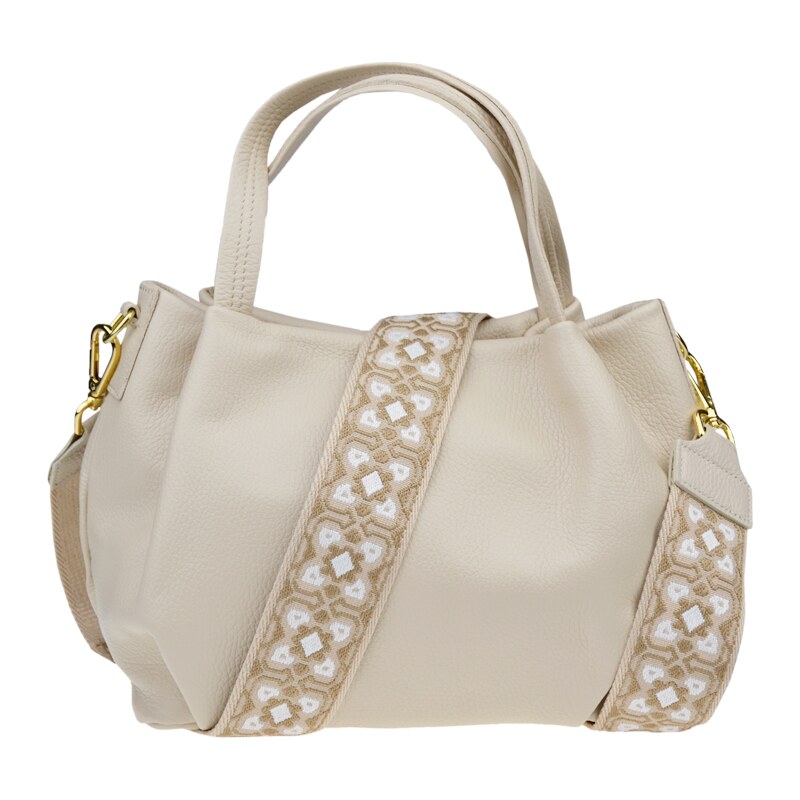 Béžová kožená talianska crossbody kabelka Tea Beige s prídavným pruhom 58442565