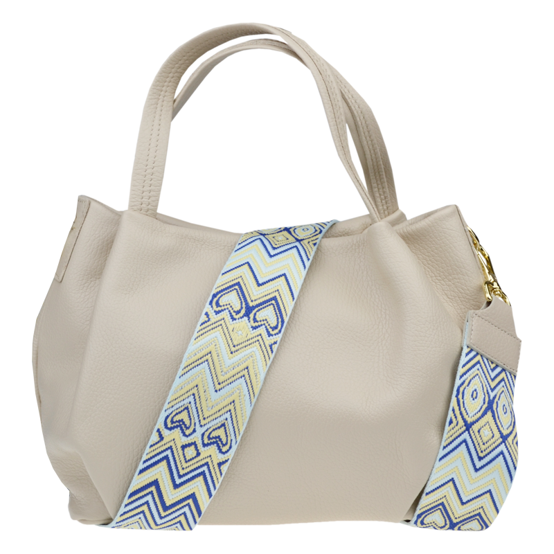 Béžová kožená talianska crossbody kabelka Tea Beige s prídavným pruhom 58442566