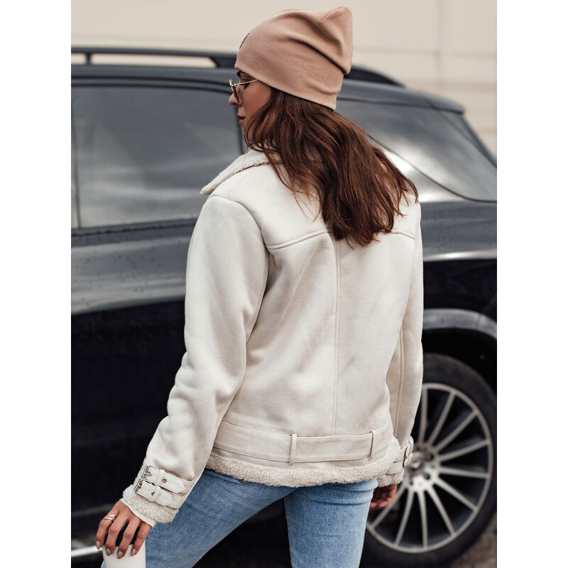 DStreet Dámska zamszová bunda s kožúškom biela 61027658