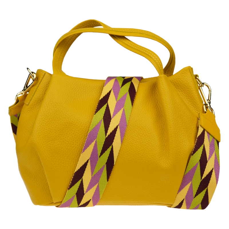 Žltá kožená talianska crossbody kabelka Tea Gialla s prídavným pruhom 58442574