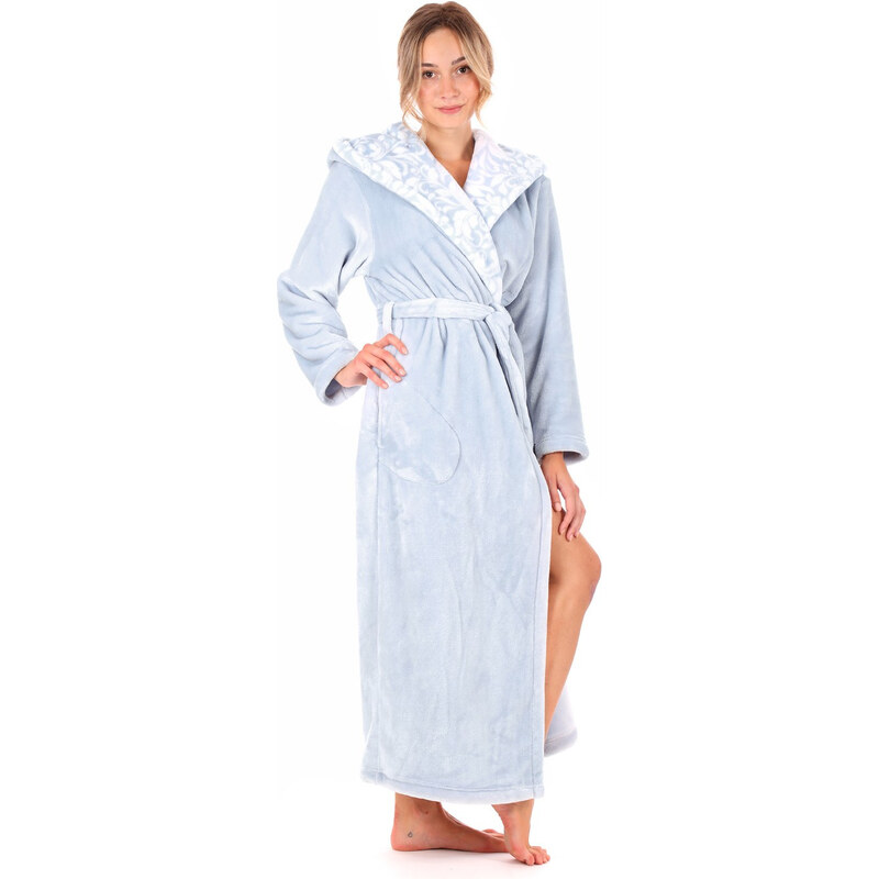 Dámsky župan Flora s kapucňou 3956 jednofarebný ľadovo modrý - Vestis 60298206