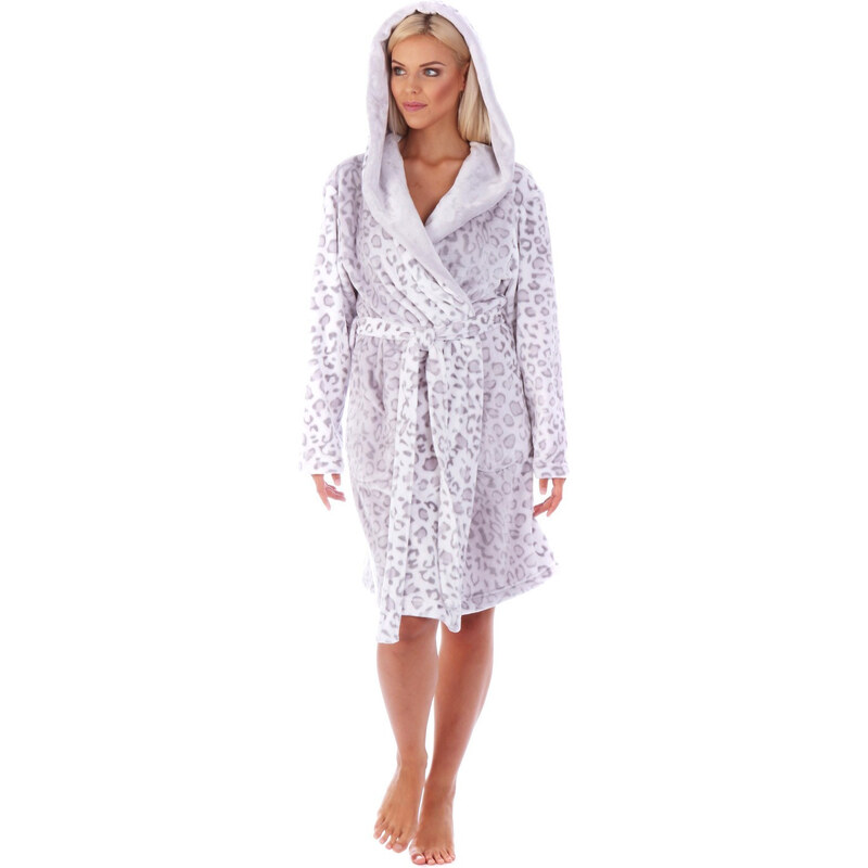 Dámsky župan irbis 4856 s kapucňou vzorovaný krátky - Vestis 58450825