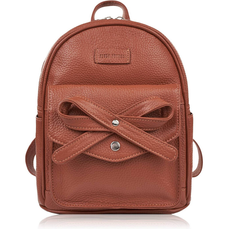 Paolo Peruzzi Dámsky kožený batoh s mašľou T-71-LBR | koňak T-71-LBR 58456512
