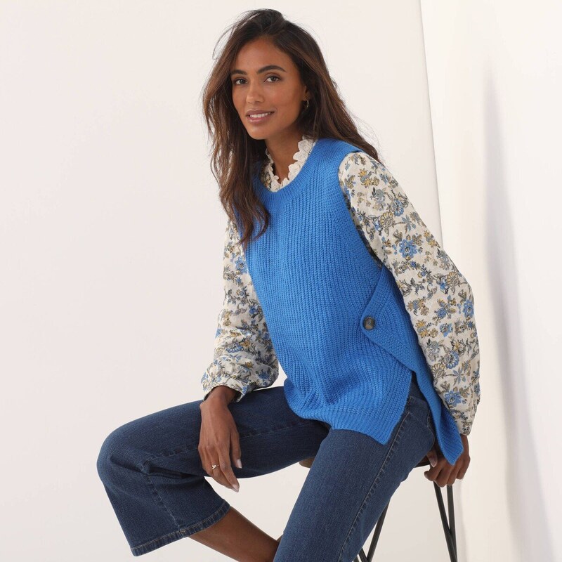 Pulóver bez rukávov, mohérový na dotyk modrá 044 Blancheporte 58480243