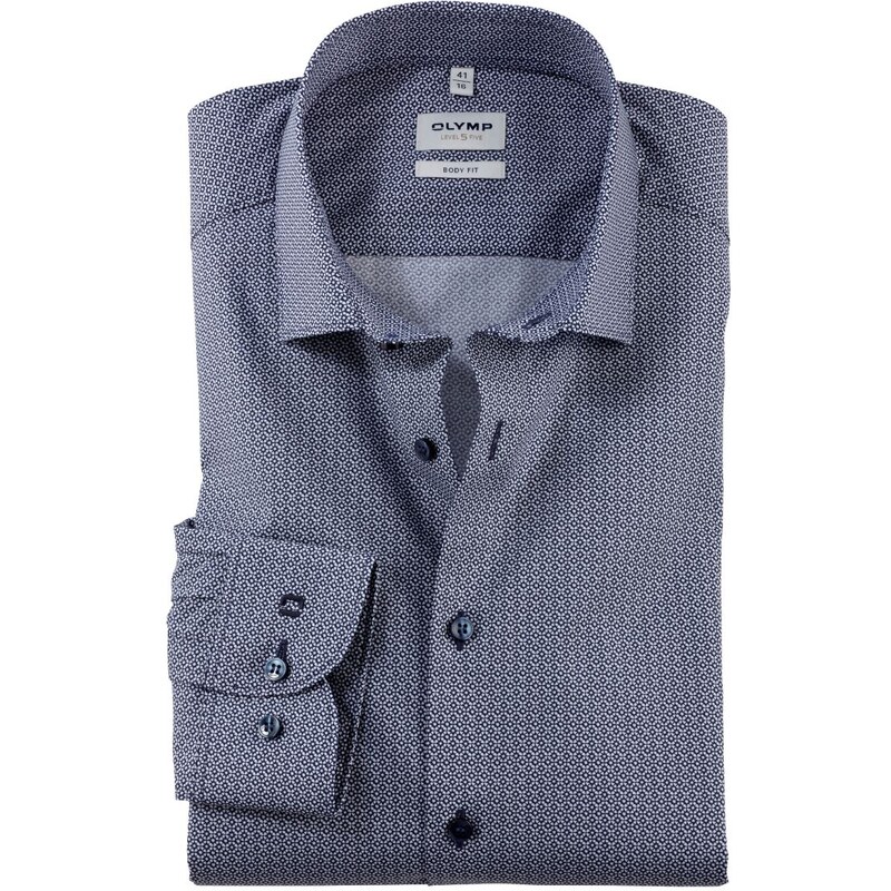 Pánska modrá vzorovaná košeľa OLYMP body fit predĺžený rukáv 58462862