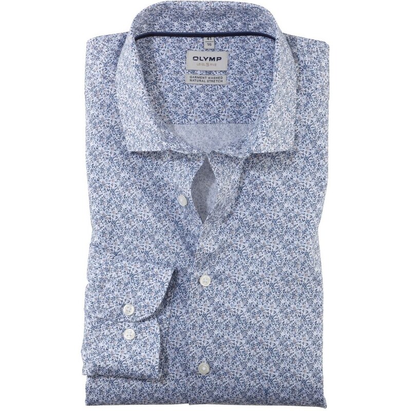 Pánska modrá vzorovaná smart business košeľa OLYMP body fit 58462863