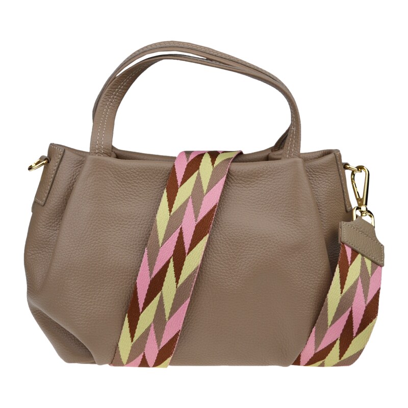 Hnedá kožená talianska crossbody kabelka Tea Taupe s prídavným pruhom 58480213