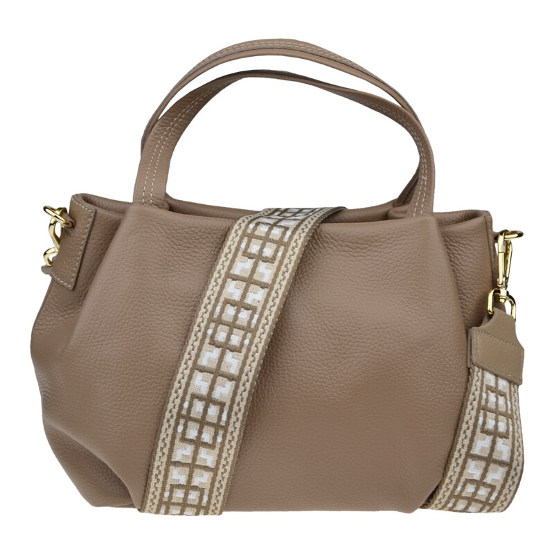 Hnedá kožená talianska crossbody kabelka Tea Taupe s prídavným pruhom 58480215