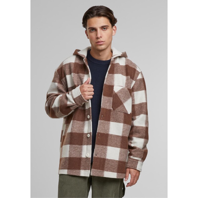 Urban Classics Big Check Hooded Shirt Jacket White Sand/Brown 58481279