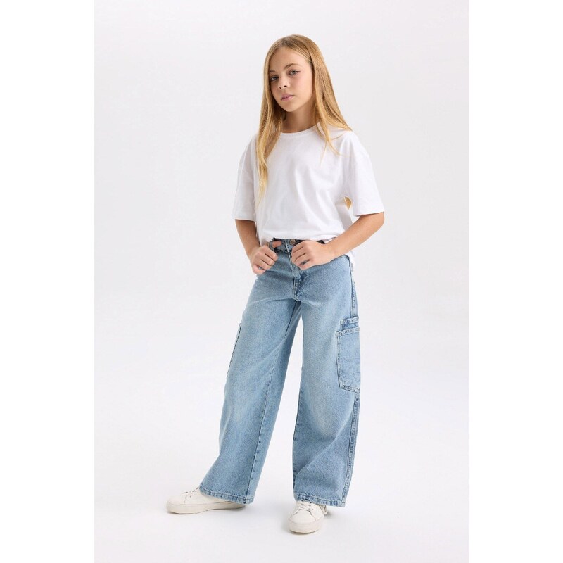 DEFACTO Girls Wide Leg Cargo Pocket Wide Leg Jean Pants 58482273