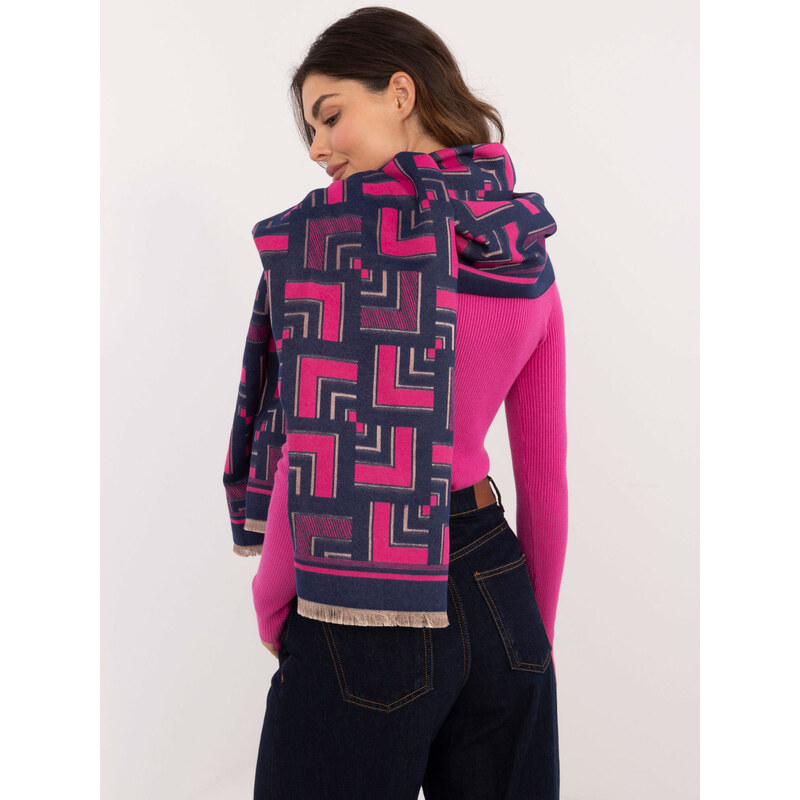 Wool Fashion Italia Navy blue and fuchsia womens scarf with patterns 67222558