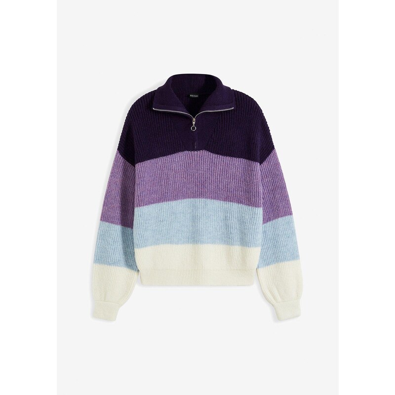 bonprix Pulóver s golierom na zapínanie, farba fialová 58486766