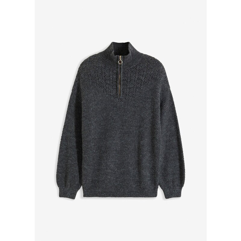 bonprix Pulóver s ažúrovým vzorom, farba šedá 58431342