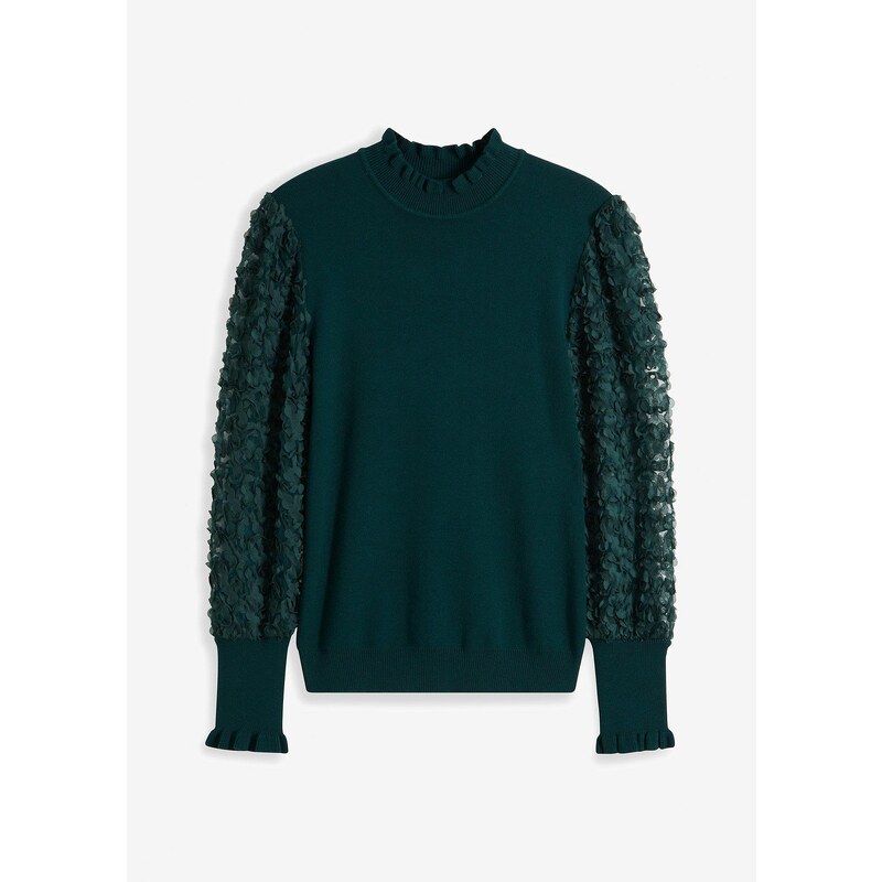 bonprix Rolák s dekoratívnymi šifónovými rukávmi, farba zelená 58486764