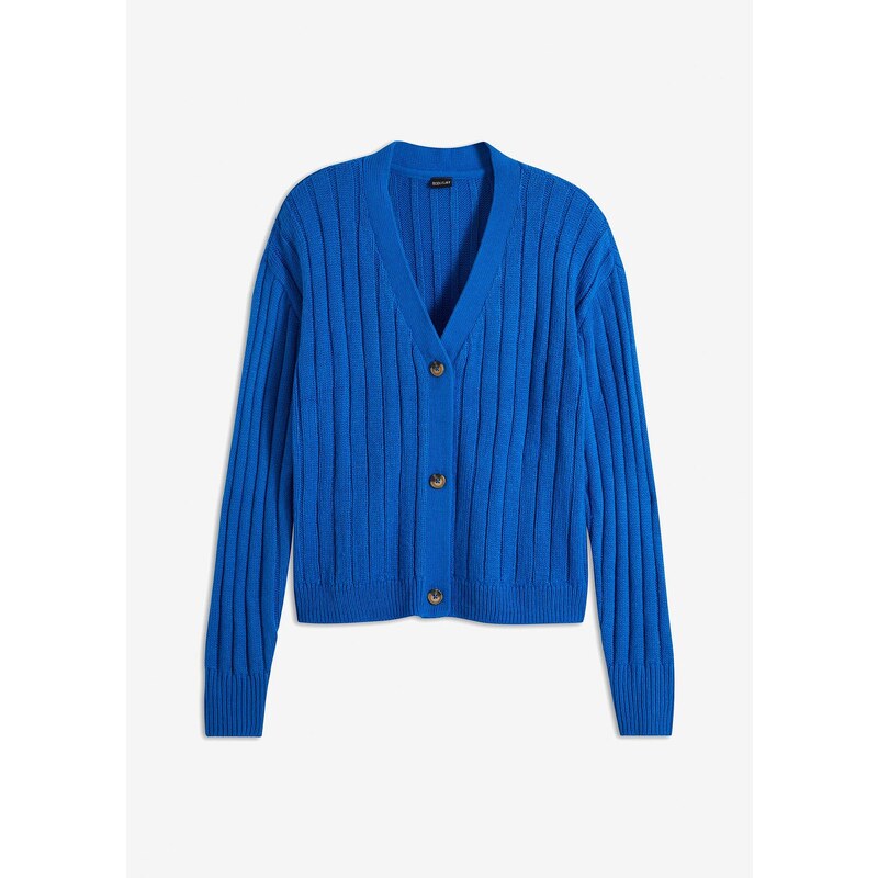 bonprix Krátky vrúbkovaný pletený sveter, farba modrá 58486793