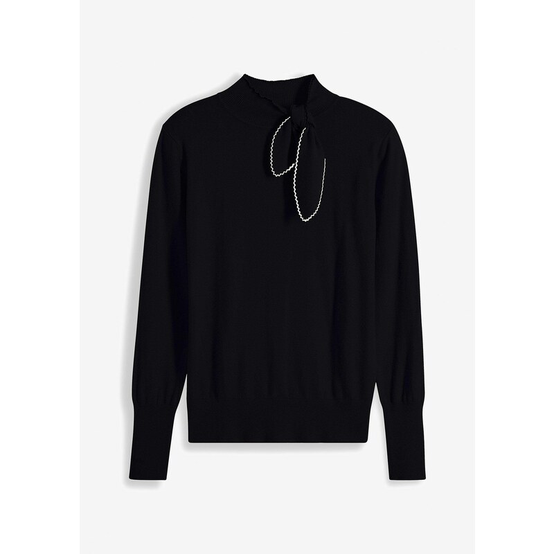 bonprix Pulóver s mašľovým prvkom, farba čierna 58486807