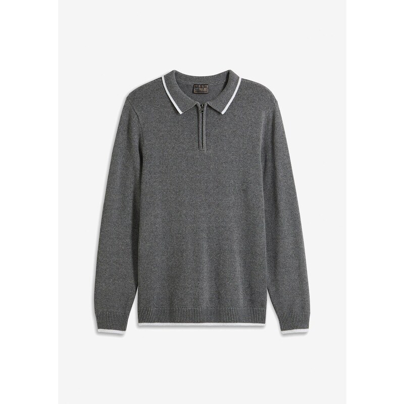 bonprix Pulóver s polo golierom a recyklovanou bavlnou, farba šedá 58486950