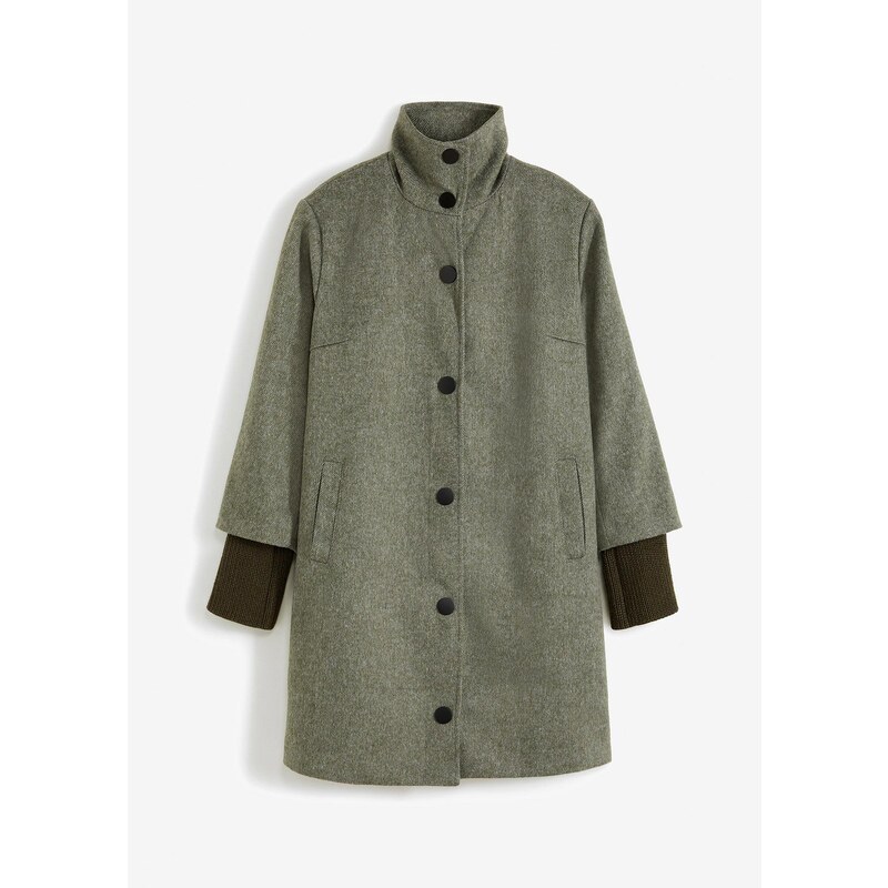 bonprix Krátky kabát vo vlnenom vzhľade, farba zelená 58487043